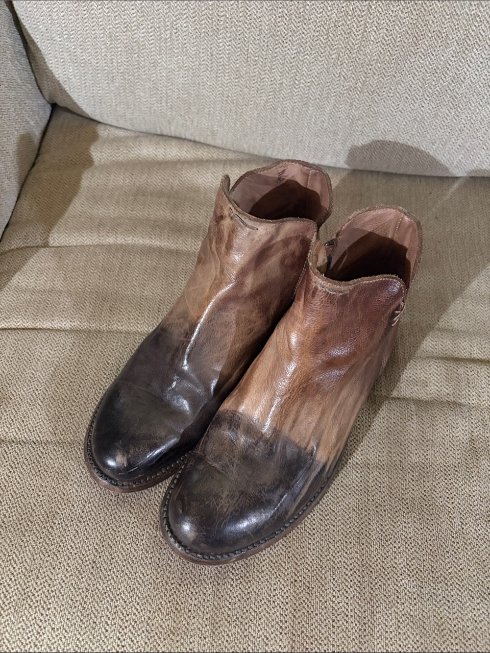 Woman’s Bed Stu dyed Two-Tone Brown Leather Ankle Boots 9